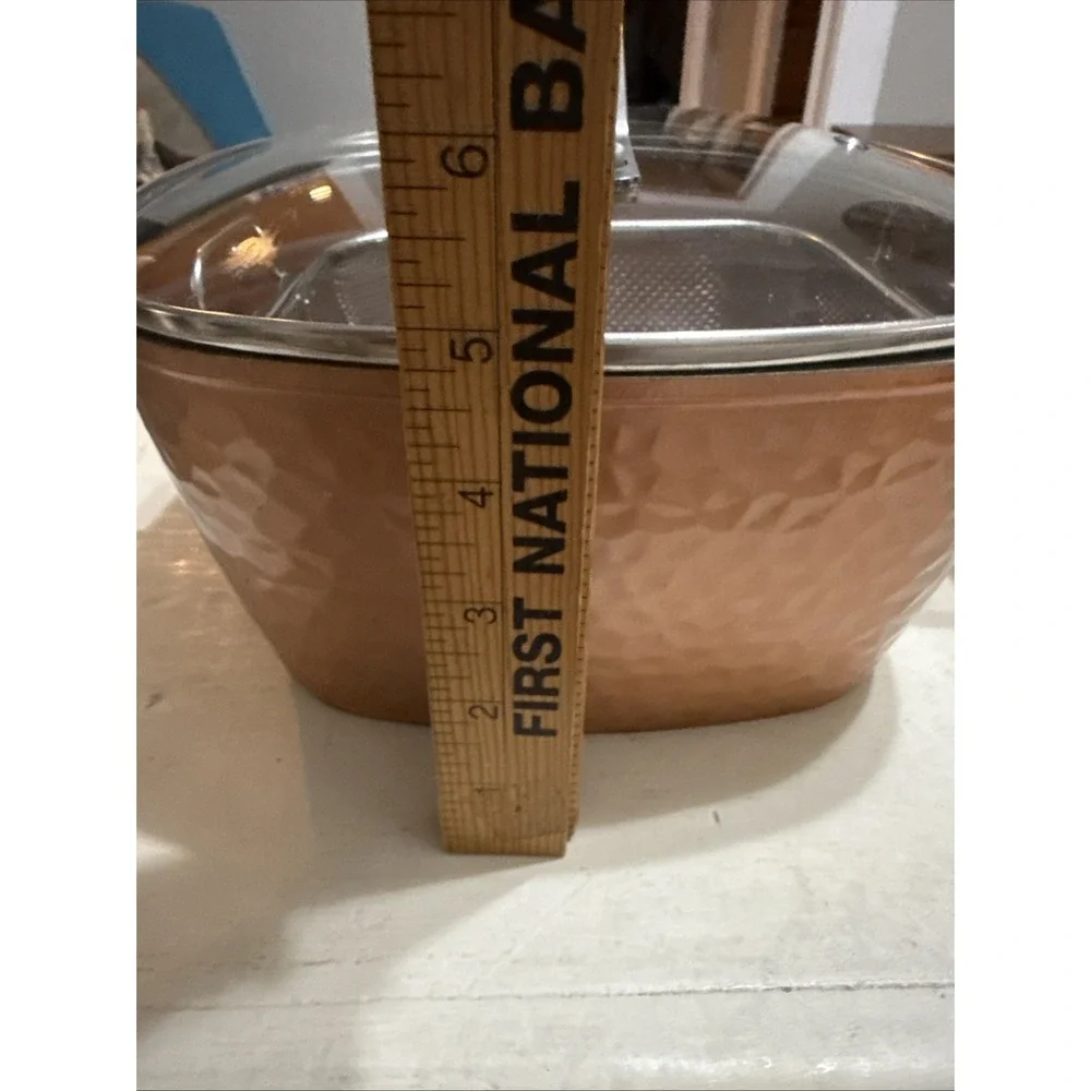 Square Non-Stick Frying Handled Deep Pan Lid Basket -Gotham Steel Copper EUC